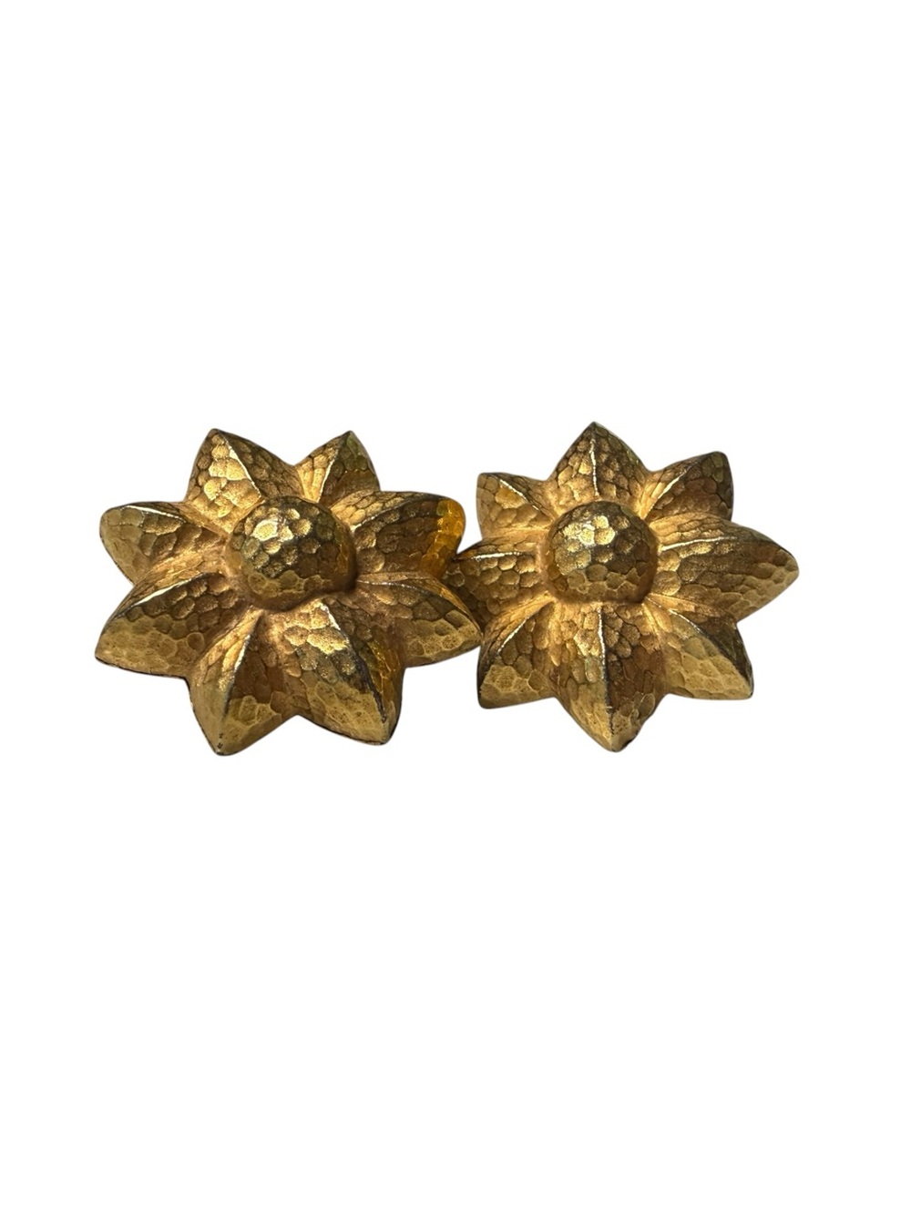 Vintage Givenchy Gold Tone Hammered Flower Clip Earrings Textured Floral - Picture 4 of 7